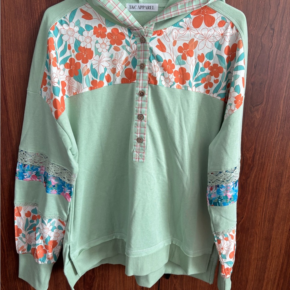 Floral and Lace Patchwork Hoodie